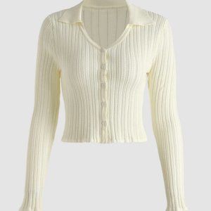Solid White Button Up Knitted Top